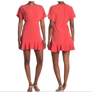 Donna Morgan Ruffle Hem Short Sleeve Dress Size 2 Color Tea Rose